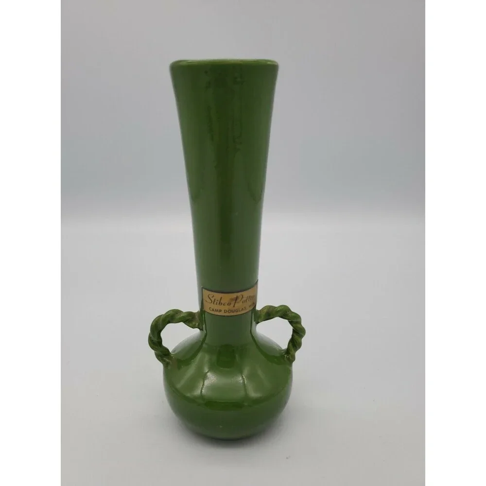 Stibco Pottery Two Twisted  Handled Bud Vase Camp Douglas Wisconsin MCM RARE